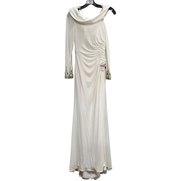 Mac Duggal White Beaded Cuff Drop Shoulder Faux Wrap Gown - Size 0 - NWT - Picture 4 of 5